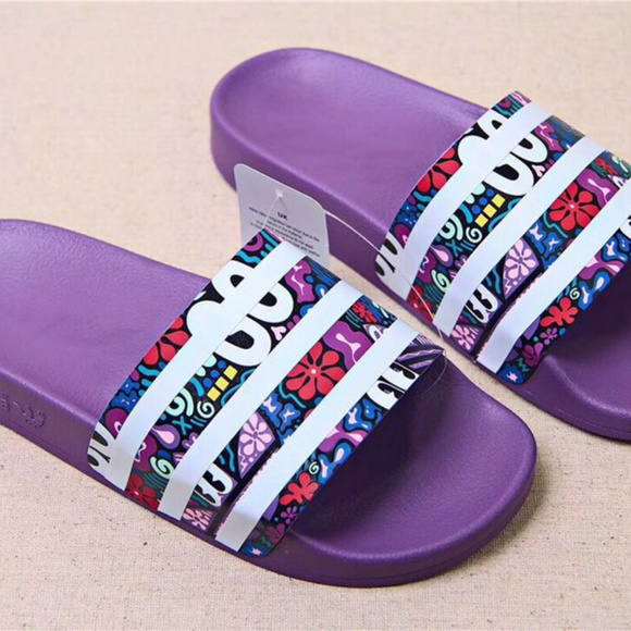 purple adidas slides